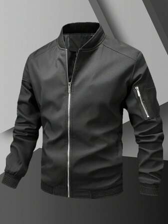 2024 Boyfriend Style Men's Spring Autumn Solid Color Fashion Casual Zip-Up Baseball Jacket Sports Coat