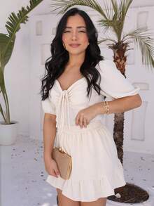 Women's Tailored Set Of Shorts, Skirt, And Basic Casual Blouse - 米色 - 查看 1