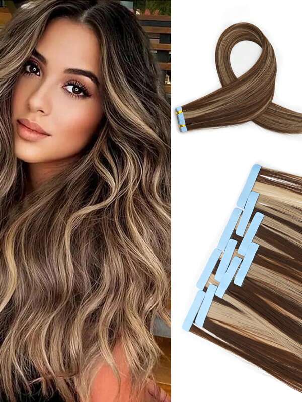 Extensions de cheveux à bande 24 pouces 10 pièces 35g/Paquet Cheveux synthétiques Extensions de cheveux droits