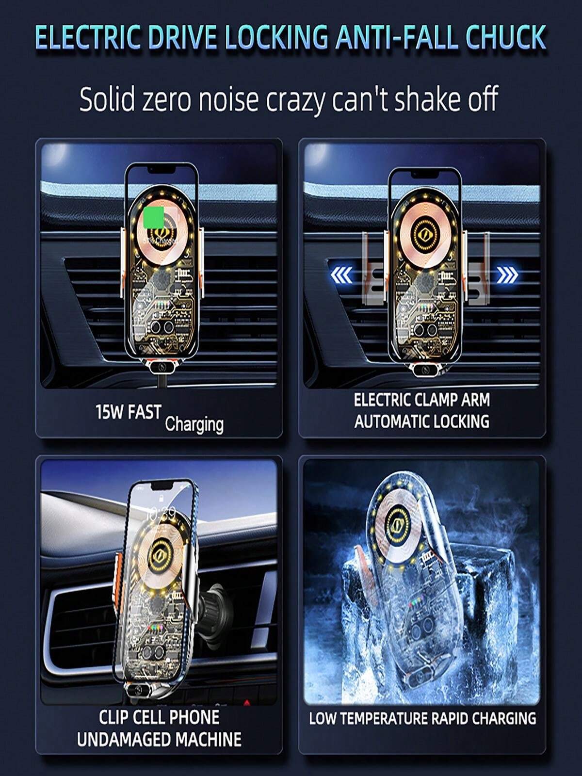 SUONEE Wireless Car Charger Mount, 15W Fast Charging Auto Clamping