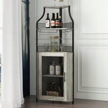 NANSTATA Stylish Corner Wine Rack - Bar Cabinet With Glass Holder, Storage Shelves, Adjustable Shelf, And Mesh Door For Home Bar In Small Spaces - 灰色 - 查看 1