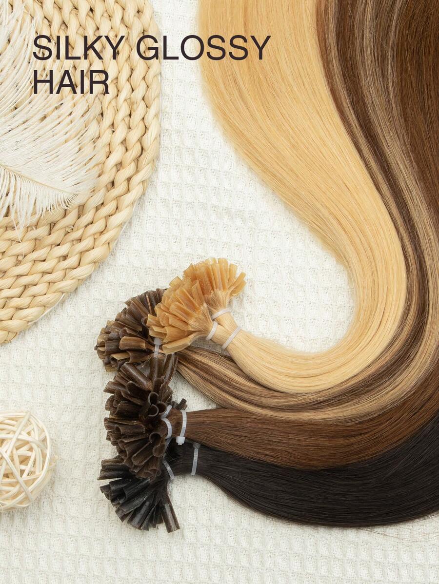 50 Pcs U Tip Hair Extensions Human Hair Extensions Color 27 Caramel