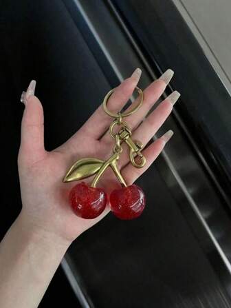 Dellgoo 1pc Cute Cherry Pendant Key Chain/Bag Charm, Random Color Branch Design, Vintage Distressed