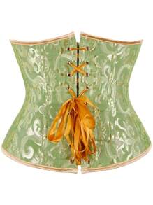 1pc Jacquard Palace Style Waist Trainer Corset With Adjustable Drawstring Halloween - Green - View 2