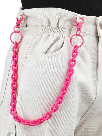 1PC Men Punk Style Pink Pants Chain Fashion All-Match Vintage Single Layer Acrylic Chain With Jeans Decoration For Music Festival Party Autumn-Winter Accessories Halloween Costume,Suitable For Teens, Youth,Men,Casual, Outdoor, Athletic, Vacation, Graduation Gifts, Birthday, Daily Wear