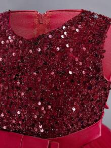 Tween Girl Sequin Multi-Layer Tulle Dress, Party & Wedding Pageant Princess Gown, All Season - Burgundy - View 5