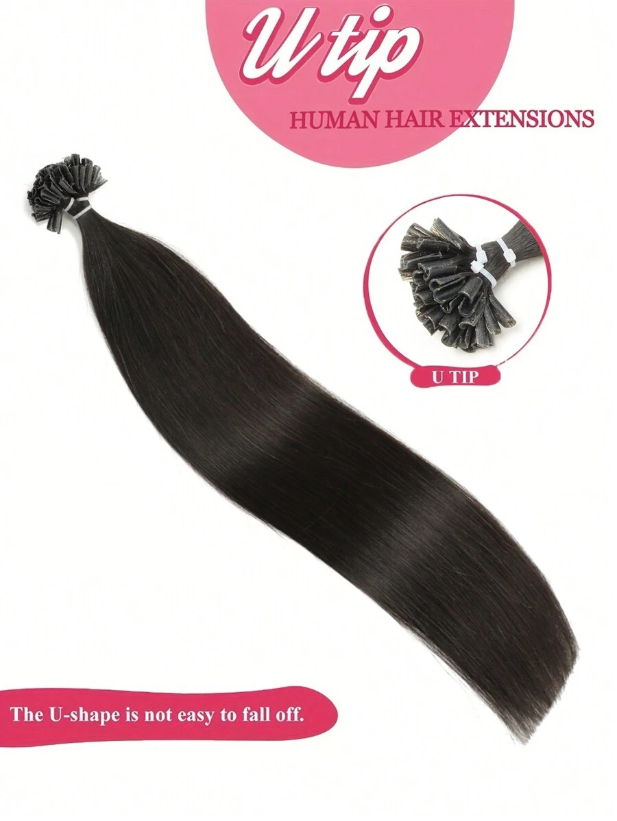 U-Tip Hair Extensions, Real Human Hair Extensions, 1B Natural Black, 14-22 Inches Straight, Keratin Bonded, Invisible U-Tip Hair Extensions