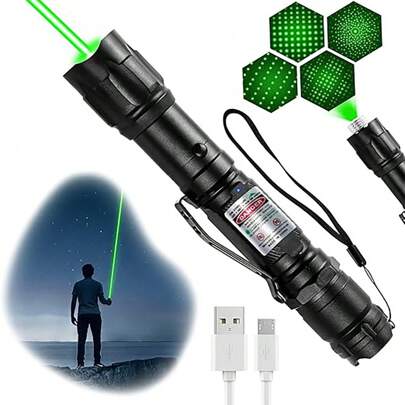 1pc Laser Pointer High-Power Flashlight: Rechargeable Powerful Green Light Laser Pointer With Star Cap, Remote Control Powerful Laser Dot Beam Indicator, Suitable For Astronomy Demonstration Outdoor Camping Cat And Dog Laser Toy, USB Direct Recharge Upgrade,School Supplies,Back To School