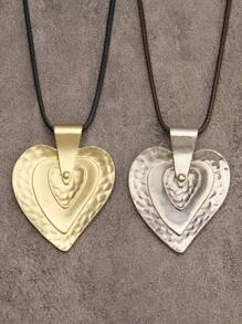 Multi-Layered Asymmetrical Heart-Inspired Distressed Style Pendant Necklace With Large Heart-Shaped Element, Gothic Hip-Hop Style Jewelry For Men And Women, Perfect For Daily Wear As Well As Festival Gifts Valentines,Mom,Mother,Mother's Day,Gift - Wax Rope Style - View 7