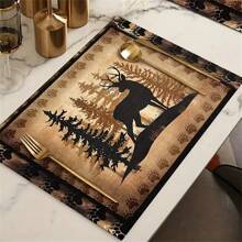 4pcs, Placemats, Rustic Wildlife Placemats With Deer, Wolf, Bear Designs, Polyester Heat Insulation Table Pads, Festive Dining Table Mats For Home & Holiday Events