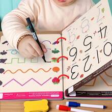 Conjunto de cuadernos mágicos reutilizables Montessori para niños: Entrenamiento de control de bolígrafo y libro de ejercicios educativos de dibujo, con bolígrafo borrable y recambios, desarrollo de habilidades de escritura temprana, juguetes Montessori, juguetes para niños, útiles escolares