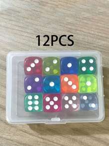12/50pcs 14mm Transparent Storage Box Dice - Multi-Color Mixed, Suitable For Math Games And Gamers, Christmas Game Props, Party Gathering Game Tools, Dice