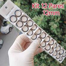 Kit 12 Pairs Stainless Steel Hoop Earrings Punk Rock Rhodium Black Circle - Kit 12 Pares Preto 12mm - 查看 1