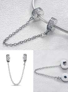 1pc Zirconia Encrusted Chain Decor Suitable For 3mm Bracelet Bead - Silver - View 4