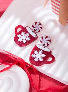 1 对红色和白色糖果、雪花和杯形亚克力独特时尚耳环 - 彩色 - 查看 1