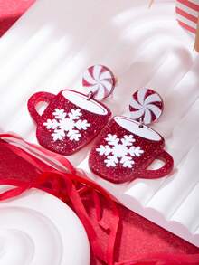 1 对红色和白色糖果、雪花和杯形亚克力独特时尚耳环 - 彩色 - 查看 4