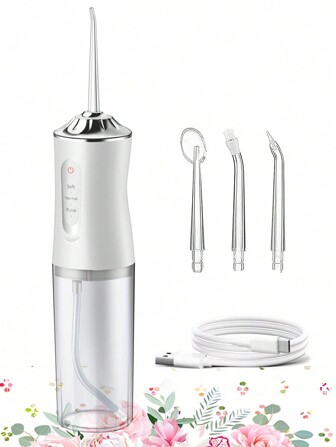 1 pezzo di filo interdentale elettrico, apparecchi per la cura orale portatili per uso domestico. Irrigatore orale con 3 modalità e 4 ugelli per la pulizia orale, regali per le vacanze