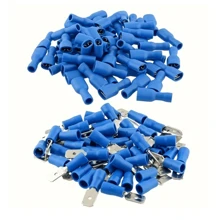 100 pezzi Connettori a cavo rossi/blu a pressione a freddo (maschio e femmina), per connessione di cavi e fili