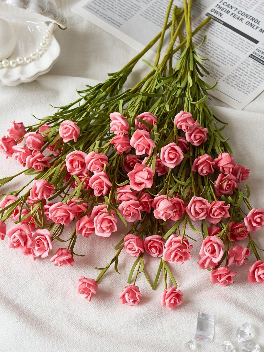 1 bó hoa hồng mini nhân tạo, hoa xốp trang trí DIY thực tế làm quà tặng ngày lễ tình nhân, hoa cưới/đồ trang trí trung tâm, phông nền tiệc ngoài trời, trang trí phòng/bàn, và vườn/chậu cây, ngày lễ tình nhân, quà tặng - Hồng - Xem 1
