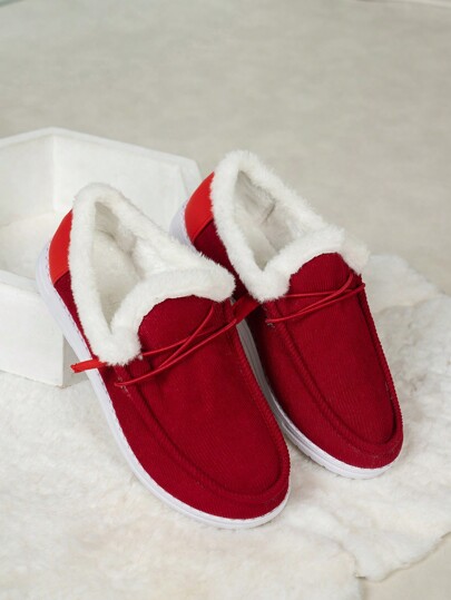 Plus Size Women's Casual Solid Color Square Toe Short Plush Lined Winter Shoes, Fall/Winter