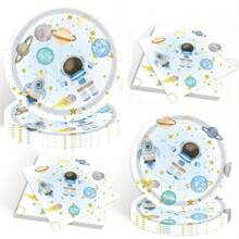 10 件/20 件蓝色宇航员派对用品太空主题派对纸盘餐巾餐具套装银河太空星球宇航员主题生日派对装饰品，适用于万圣节或圣诞节派对， - 彩色 - 查看 11