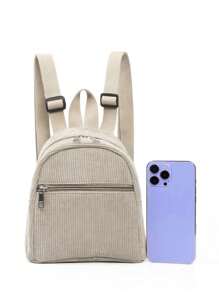 1 Pc Mini Cute Solid Color Corduroy Children'S Backpack, Suitable For Girls, Primary School Students, School, Travel And Vacation, Holiday Gifts