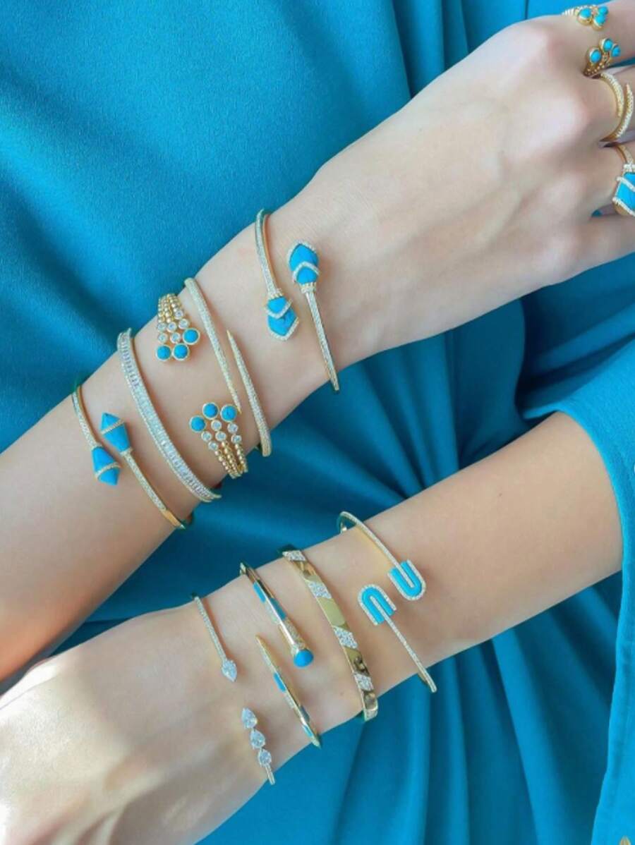 1 套时尚情人节礼物方晶锆石几何花朵和蝴蝶手链和戒指套装，适合女士情人节 - 蝴蝶型 - 查看 1