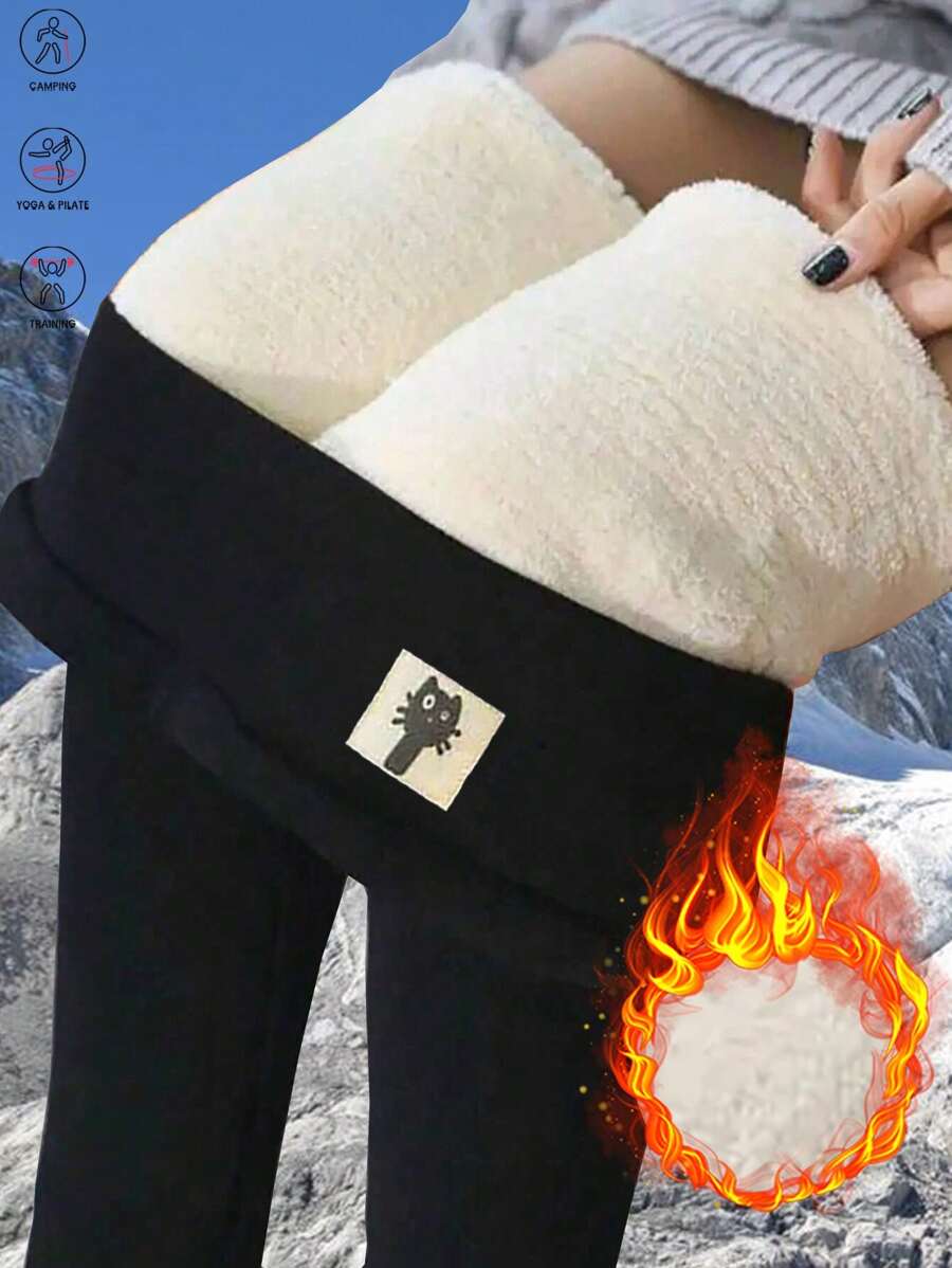 Leggings termici da donna con fodera calda, design in vita alta, comodi e stretch, pantaloni caldi con fodera morbida, fodera in pile, nero invernale - nero - Visualizzare 1