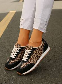 Women's Athletic Sneakers, Multi-Season Campus White Shoes, Women's Daily Non-Slip, Comfortable Lace-Up Soft Bottom Casual Shoes - Black Leopard Print - View 1