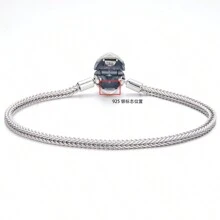 bamoer 1 pièce Bracelet avec charm en forme de cœur et perles, Chaîne serpent en argent sterling 925, Bracelet de base pour femmes, Bijoux en pierre de lune, 17 cm 19 cm 21 cm, Saint-Valentin