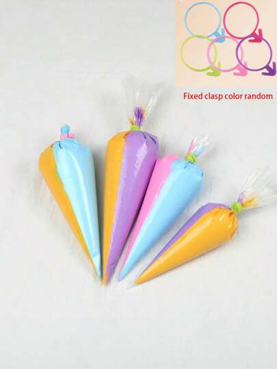 50PCS, Two Color Decorative Bags, Cream Plastic Bags, Cake Squeezing Tool, Creative Multi Color Decorative Kit, Multi Purpose Double Plastic Bags (1 Randomly Colored Fixed Buckle For Every 10 Piping Bags)