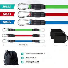 1 套带脚带的脚踝阻力带、腿部弹力训练带，用于臀部、臀部和大腿锻炼 - 黑色 - 查看 4