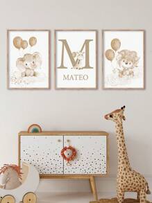 3件套个性化姓名定制艺术海报，波西米亚风墙面艺术印刷品，大象、狮子、长颈鹿动物帆布挂画，北欧风格海报，儿童房墙面装饰，女孩卧室装饰，生日礼物，不含框，情人节，情人节装饰礼物，毕业典礼，节日日历 - 米色 - 查看 7