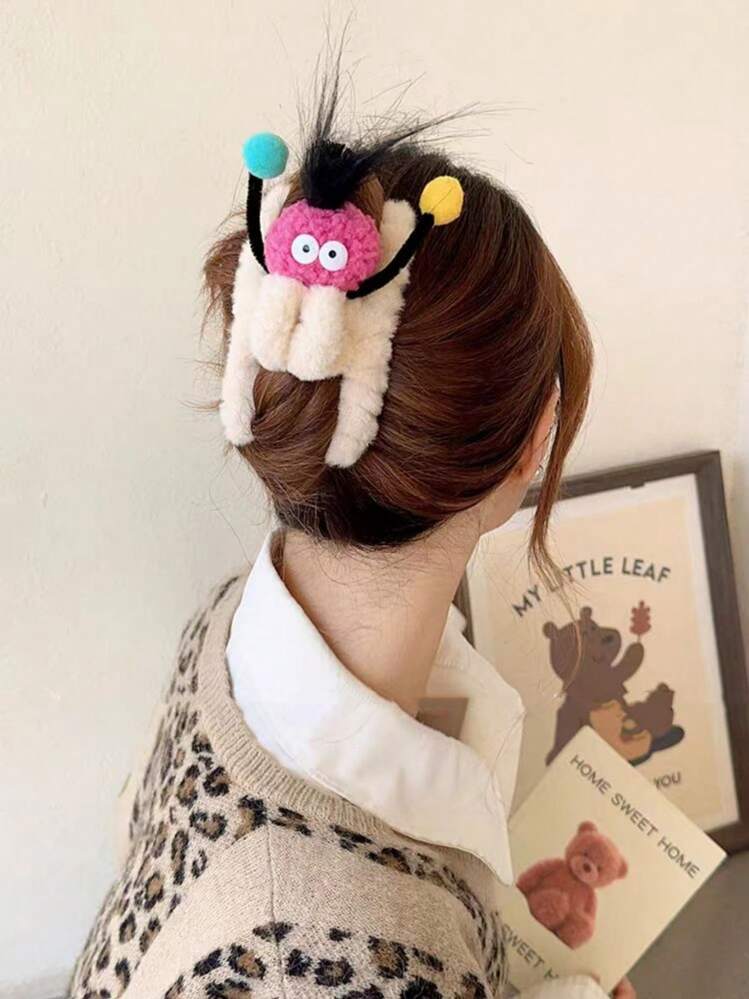 1pc Multicolor Cute Plush Hair Claw For Women, Back Head Clip, Everyday Use & Stage Performance,Hair Accessories,Claw Clips,Hair Jaw Clip,Hair Clutch Fall Winter Hair Clip For Vacation Outfits Woman - Multicolor - View 2