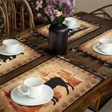 4pcs, Placemats, Rustic Wildlife Placemats With Deer, Wolf, Bear Designs, Polyester Heat Insulation Table Pads, Festive Dining Table Mats For Home & Holiday Events
