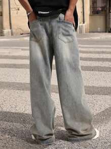 Men Mid-Waist Non-Stretch Distressed Jeans - Dusty Blue - View 2
