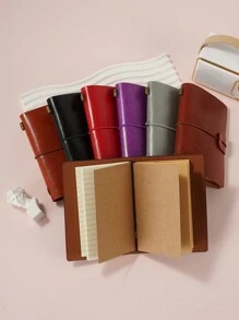 1pc Leather Cover Notebook, Bound Diary Notebook, A7 Size Portable Journal - A7 - View 6