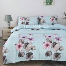 3 件套 100% 涤纶拉绒花卉柔软羽绒被套套装（1 个羽绒被套 + 2 个枕套），不含填充物 - 菲青 - 查看 4