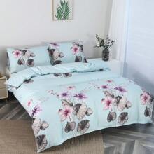 3 件套 100% 涤纶拉绒花卉柔软羽绒被套套装（1 个羽绒被套 + 2 个枕套），不含填充物 - 菲青 - 查看 5