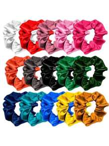 KIT 10 Assorted Satin Scrunchie Hair Ties Anti-Frizz Elastic - Multicolor - View 6