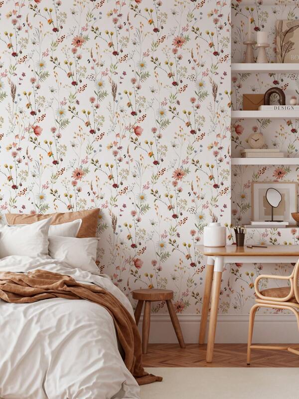 Carta da parati con girasole, foglie verdi e fiori, adesiva e rimovibile, bellissima decorazione murale per la casa, misura 45cm x 2,9m o 45cm x 3m, per rinnovare le pareti, carta da parati primaverile per riafrescare la casa, adesivi decorativi di rami