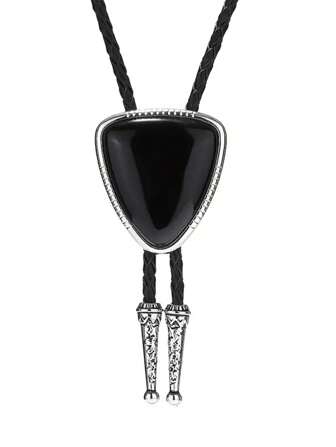1pc Original Design Large Triangle Gemstone Bolo Tie, Adjustable Sliding Necklace, Western Cowboy Bolo Tie Collar Accessory, Unisex Casual Party Wedding Groomsmen Versatile Leather Cord Pendant, Great Gift Idea