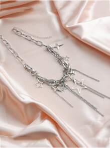 1 chiếc vòng cổ tua rua thời trang với đá Cubic Zirconia, vòng cổ thiết kế sang trọng cho bữa tiệc - Bạc - Xem 8
