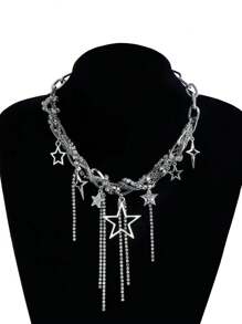 1 chiếc vòng cổ tua rua thời trang với đá Cubic Zirconia, vòng cổ thiết kế sang trọng cho bữa tiệc - Bạc - Xem 6