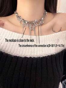 1 chiếc vòng cổ tua rua thời trang với đá Cubic Zirconia, vòng cổ thiết kế sang trọng cho bữa tiệc - Bạc - Xem 2