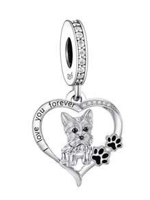 HuooNew 1 pièce Pendentif en argent sterling 925 exquis avec zircone cubique pour chien, convient pour bracelet DIY, cadeau commémoratif pour animal de compagnie unisexe