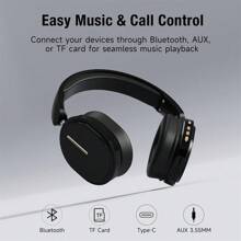 SUNJOM Tai nghe Bluetooth trùm đầu có Mic tích hợp, Tai nghe không dây có âm trầm sâu Hi-Fi, có thể gập lại, nhẹ, thời gian phát 28 giờ, dành cho iOS hoặc Android, dùng cho thể thao, gia đình, văn phòng, dành cho Apple iPhone, iPad, máy tính xách tay, quà tặng cho gia đình, bạn bè, trẻ em, Halloween, mùa thu - màu đen - Xem 6
