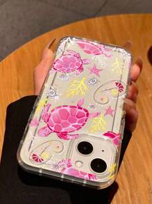 1 pieza Funda de teléfono resistente a golpes de TPU con patrón transparente y colorido de tortuga marina, coral, concha y otras formas de vida marina