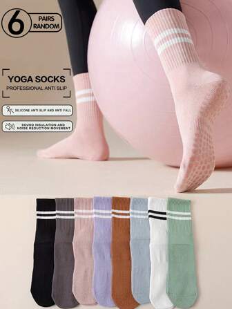 6 pares de calcetines de yoga surtidos para mujeres, transpirables, antideslizantes, para pilates, fitness, running, otoño