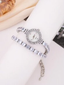 Đồng hồ đeo tay nữ thời trang mới dài quấn quanh mặt tròn nhỏ dễ thương với pha lê sang trọng dây đeo toàn bộ bằng pha lê Đồng hồ đeo tay thạch anh nữ Quà tặng - Bạc - Xem 4